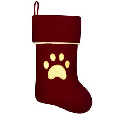 Subyan Monogram Velvet Christmas Stocking with Paw Design