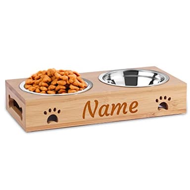 PHOENIXTANG Engraved Bamboo Raised Feeder with Two Bowls
