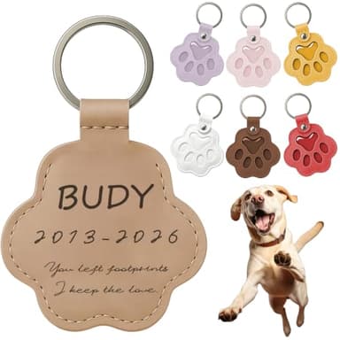 Engraved Paw-Print Leather Memorial Keychain