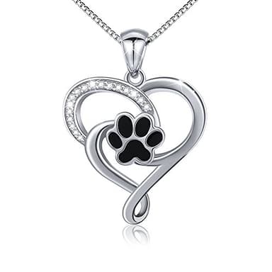 Sterling Silver Paw-Print Heart Necklace