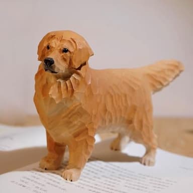 Hand-Carved Wooden Golden Retriever Figurine