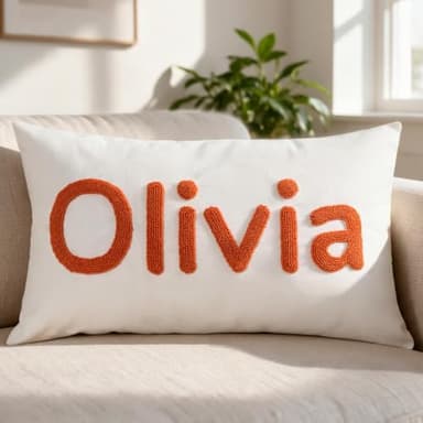 Hand-Embroidered Name Lumbar Pillow Cover