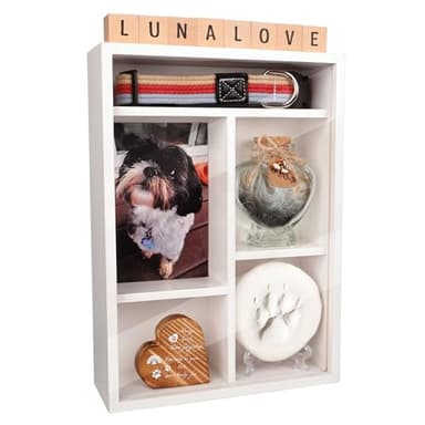 Pet Memorial Shadow Box with Shelves and Paw Print Kit (8.5 x 12 x 3 in)