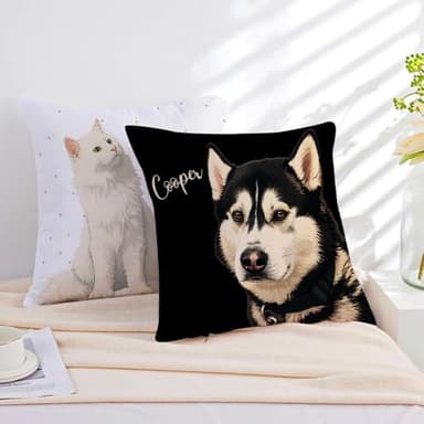 Watercolor Pet Photo and Name Pillow Cover