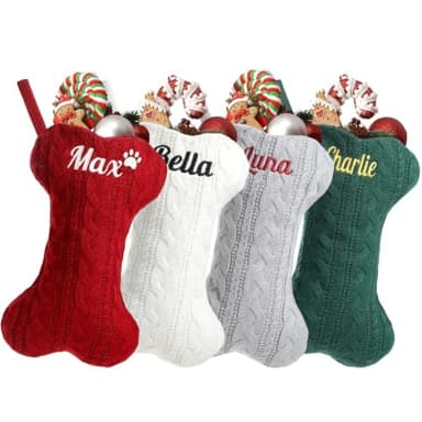 Infiher Personalized Cable-Knit Dog Bone Christmas Stocking