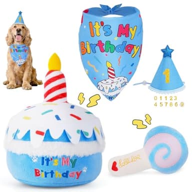 Dog Birthday Party Kit (Hat, Bandana & Cake Toy)