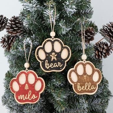 Engraved Wooden Paw Ornament with the Dog's Name